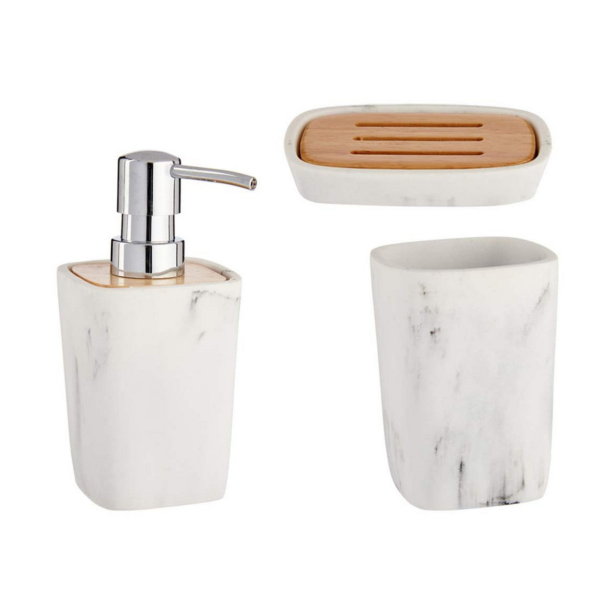 Badezimmer-Set aus Bambus & Kunststoff – 3-teilig, weiß