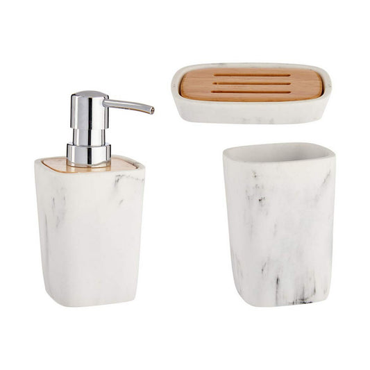 Badezimmer-Set aus Bambus & Kunststoff – 3-teilig, weiß