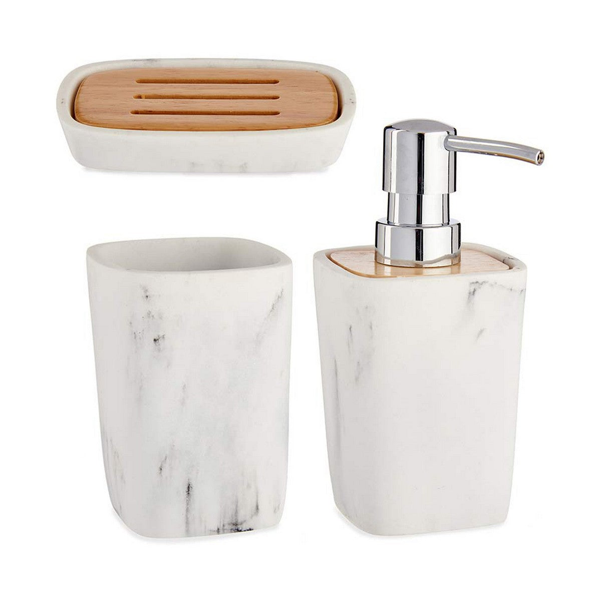Badezimmer-Set aus Bambus & Kunststoff – 3-teilig, weiß