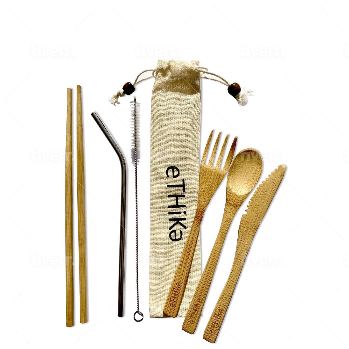 Bambus-Besteckset mit Trinkhalm & Tasche – Zero Waste