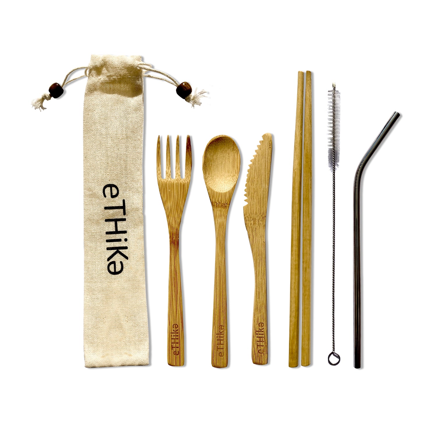 Bambus-Besteckset mit Trinkhalm & Tasche – Zero Waste