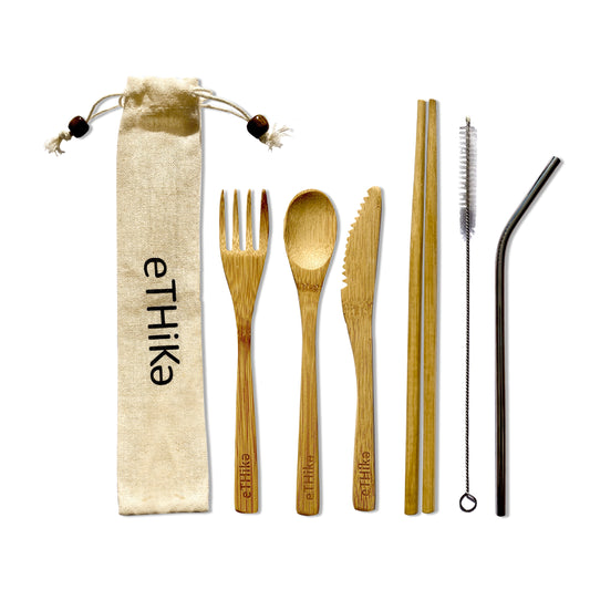 Bambus-Besteckset mit Trinkhalm & Tasche – Zero Waste